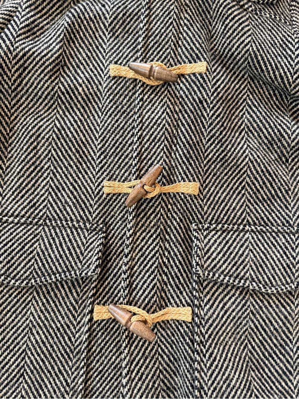 Tommy Hilfiger Herringbone Wool Duffle Coat Toggle Hooded Winter Jacket Size Med - Picture 10 of 11